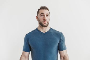 Nobull V-Neck Men's T Shirts Deep Turquoise | Australia (LN2736)